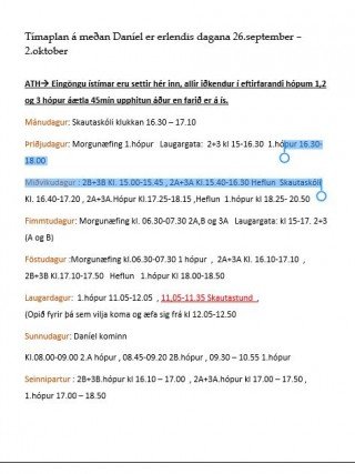 Tímatafla í gildi þessa viku