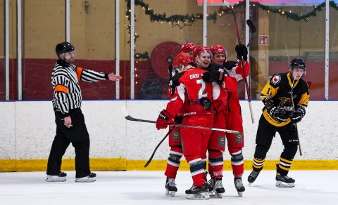 Víkingar fagna marki.  Myndina tók Ólafur Þorgrímsson