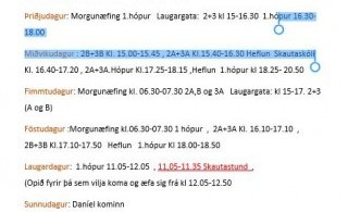 Tímatafla í gildi þessa viku